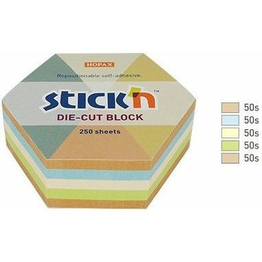 Karteczki Stick&#039;n 61x70mm sześciokąt 4 kolory (250) STICK'N