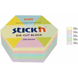 Karteczki Stick'n 61x70mm sześciokąt 5 kolorów (250) STICK'N