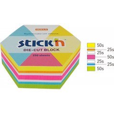Karteczki Stick&#039;n 61x70mm sześciokąt 5 kolorów (250) STICK'N