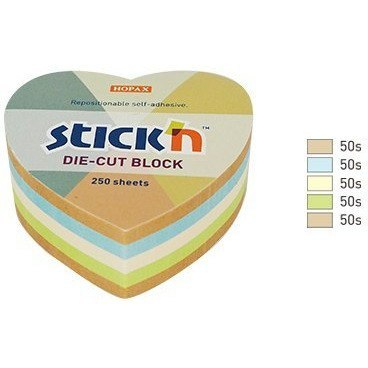 Karteczki Stick&#039;n 64x67mm serce 4 kolory (250) STICK'N