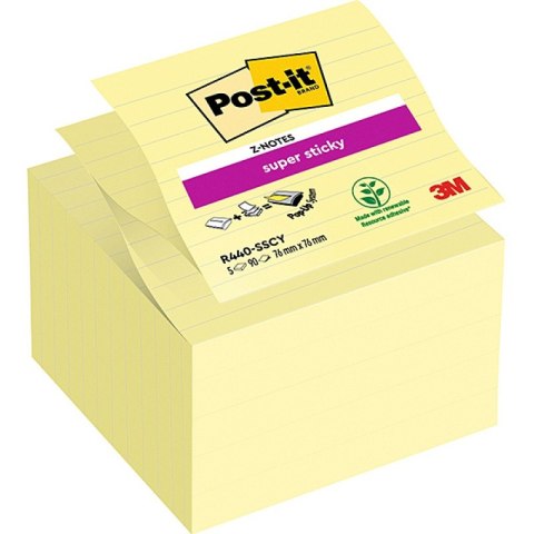 Karteczki Post-it Super Sticky Z-Notes 101x101mm linia (R440-SSCY) żółte (5x90) Post-it